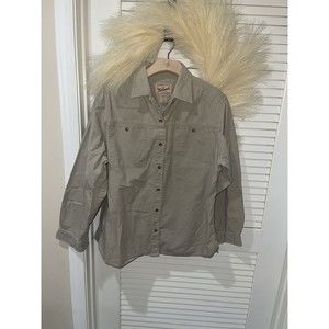 Vintage Woolrich Shirt Womens Large Tan Fleece Lined Button Up Made Hong Kong
